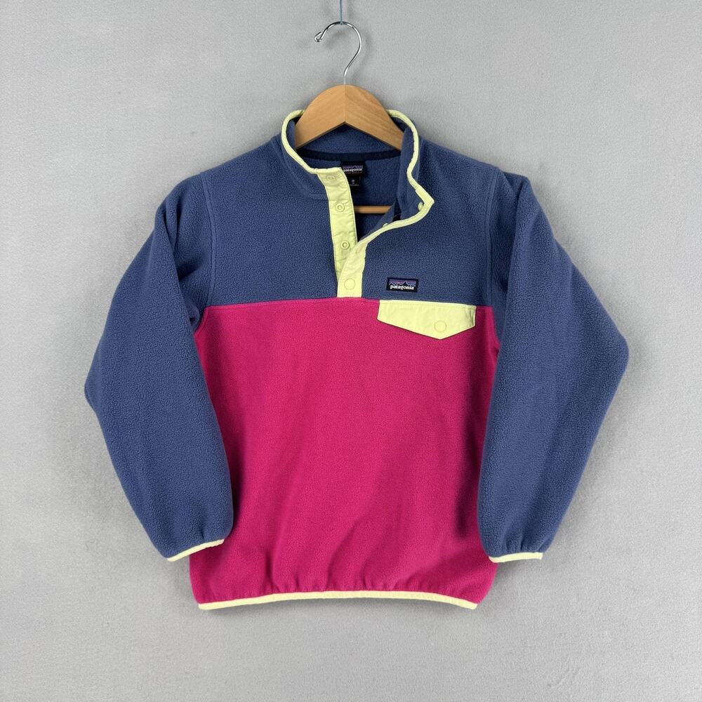 Patagonia Synchilla Pullover Girls Medium 10 Blue Pink Snap-T Fleece Colorblock